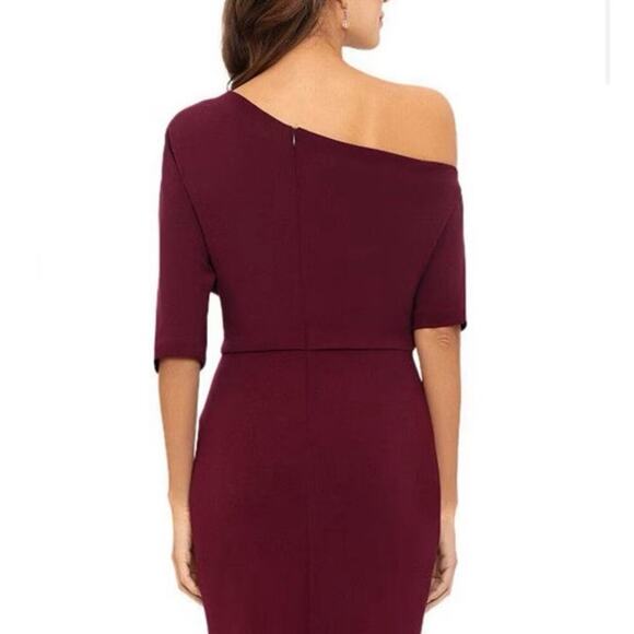 NEW NWT Betsy & Adam Crepe Asymmetric One Shoulder Gown Burgundy size 4 - Picture 2 of 6